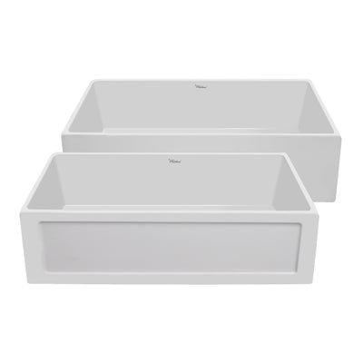 Reversible single bowl fireclay kitchen sinks: plain, concave front apron