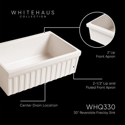 Quatro Alcove 30" Farmhaus Fireclay reversible Sink with a Fluted Front Apron