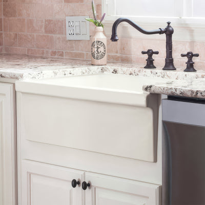 30" Reversible Single Bowl Fireclay Kitchen Sink: 2½” lip and fluted, 2” lip front apron