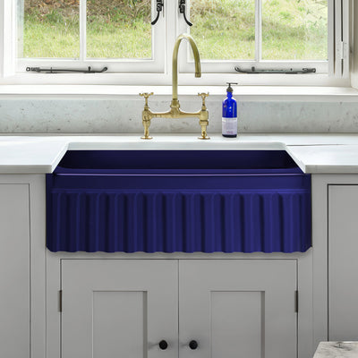 30" Reversible Single Bowl Fireclay Kitchen Sink: 2½” lip and fluted, 2” lip front apron