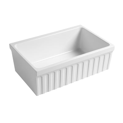 30" Reversible Single Bowl Fireclay Kitchen Sink: 2½” lip and fluted, 2” lip front apron