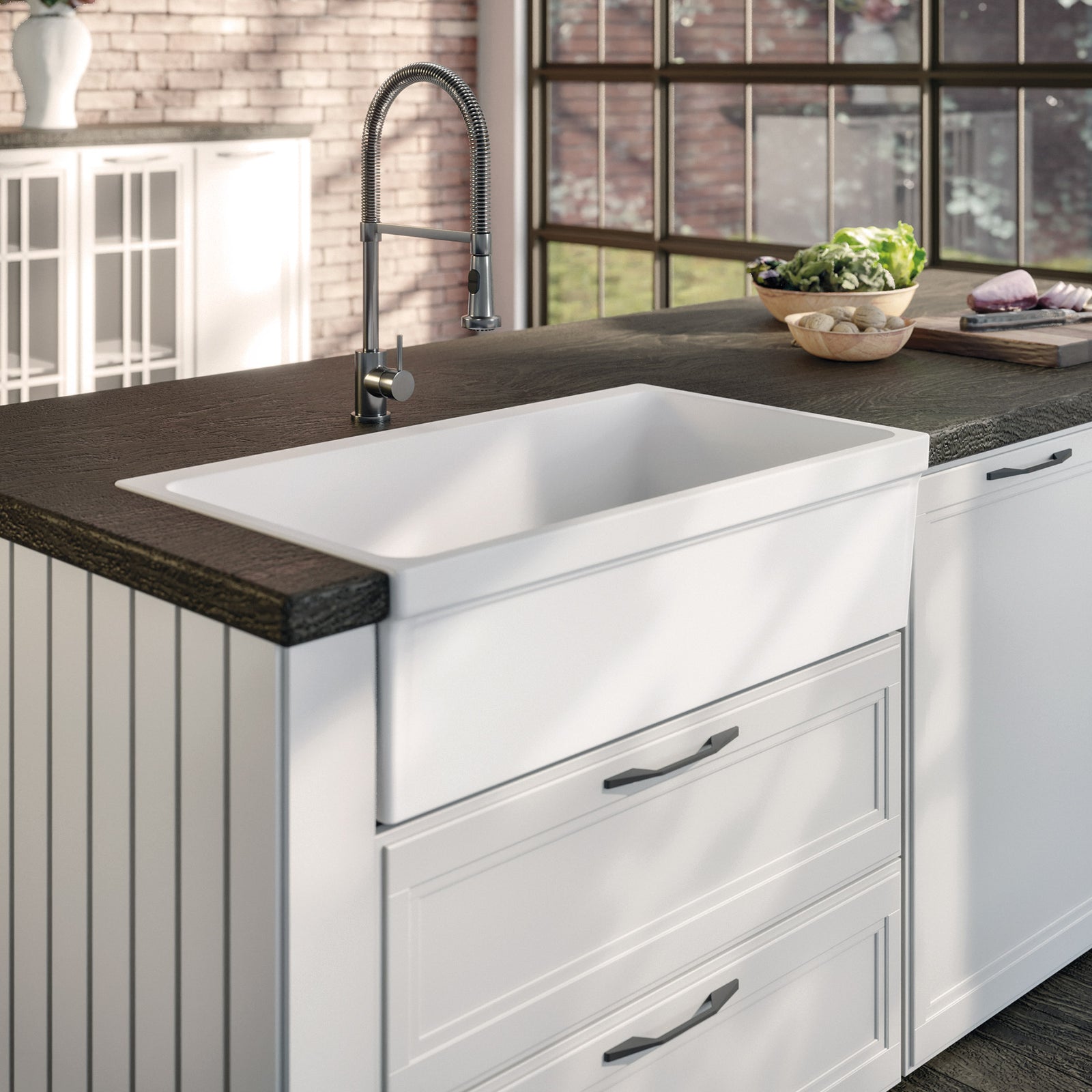 36" reversible front apron fireclay kitchen sink with lip design on both sides