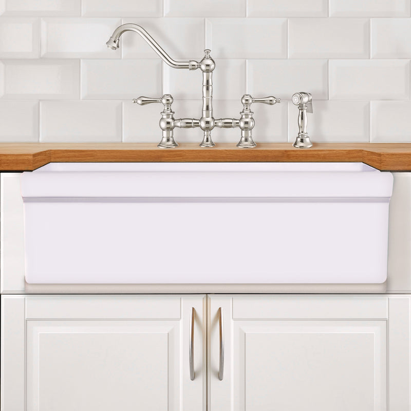 36" reversible front apron fireclay kitchen sink with lip design on both sides