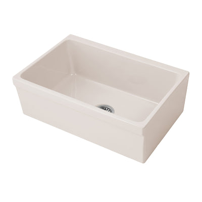 30" Reversible Single Bowl Fireclay Kitchen Sink: 2½" lip, beveled front apron