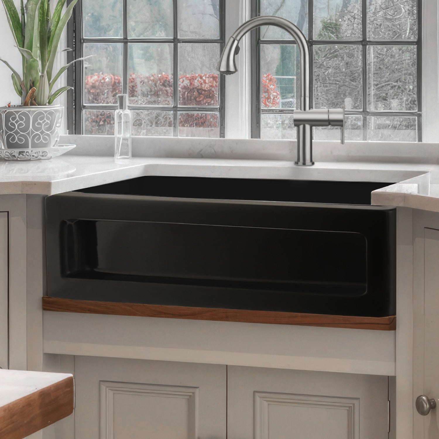 33" reversible single bowl fireclay kitchen sink: shaker panel, beveled front apron