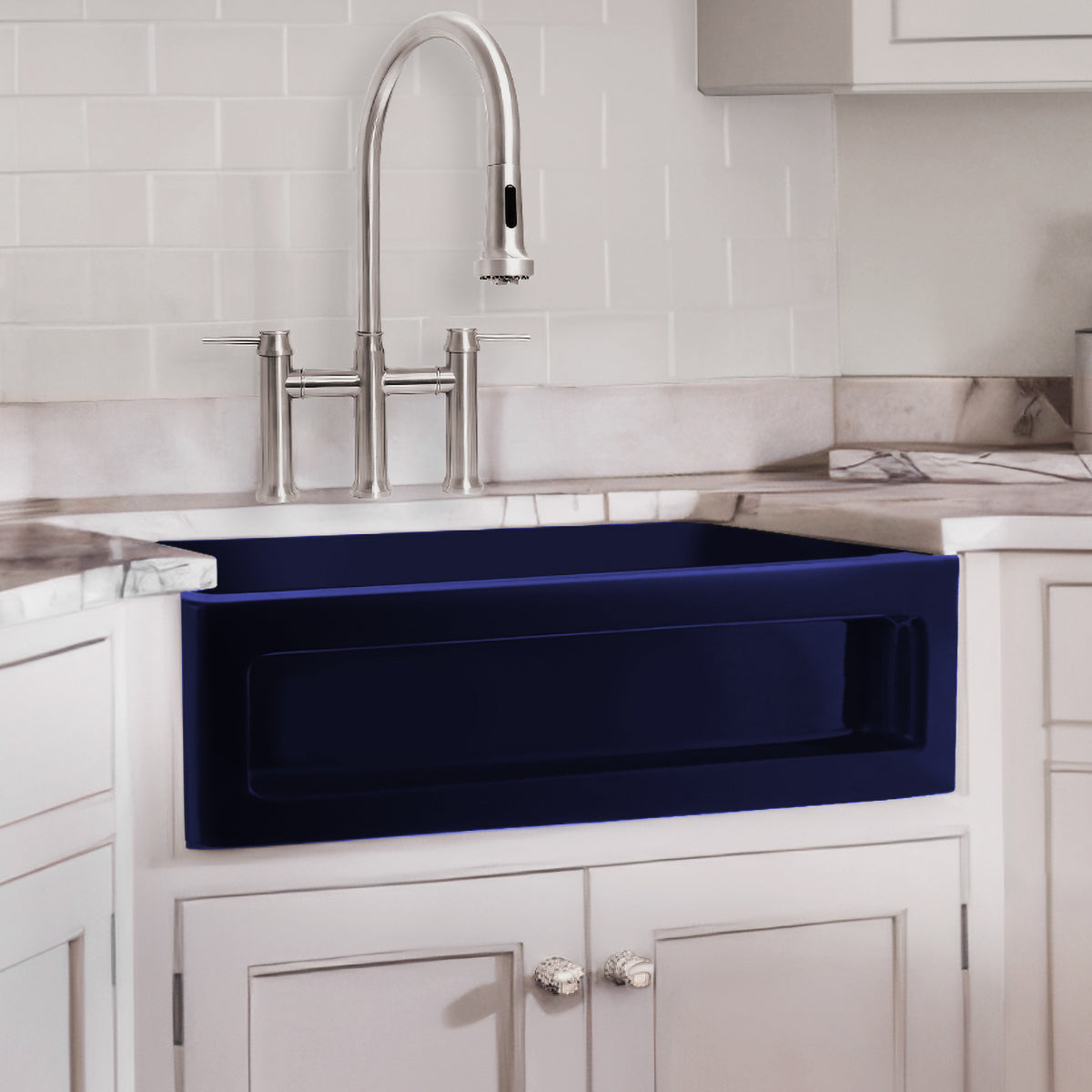 33" reversible single bowl fireclay kitchen sink: shaker panel, beveled front apron
