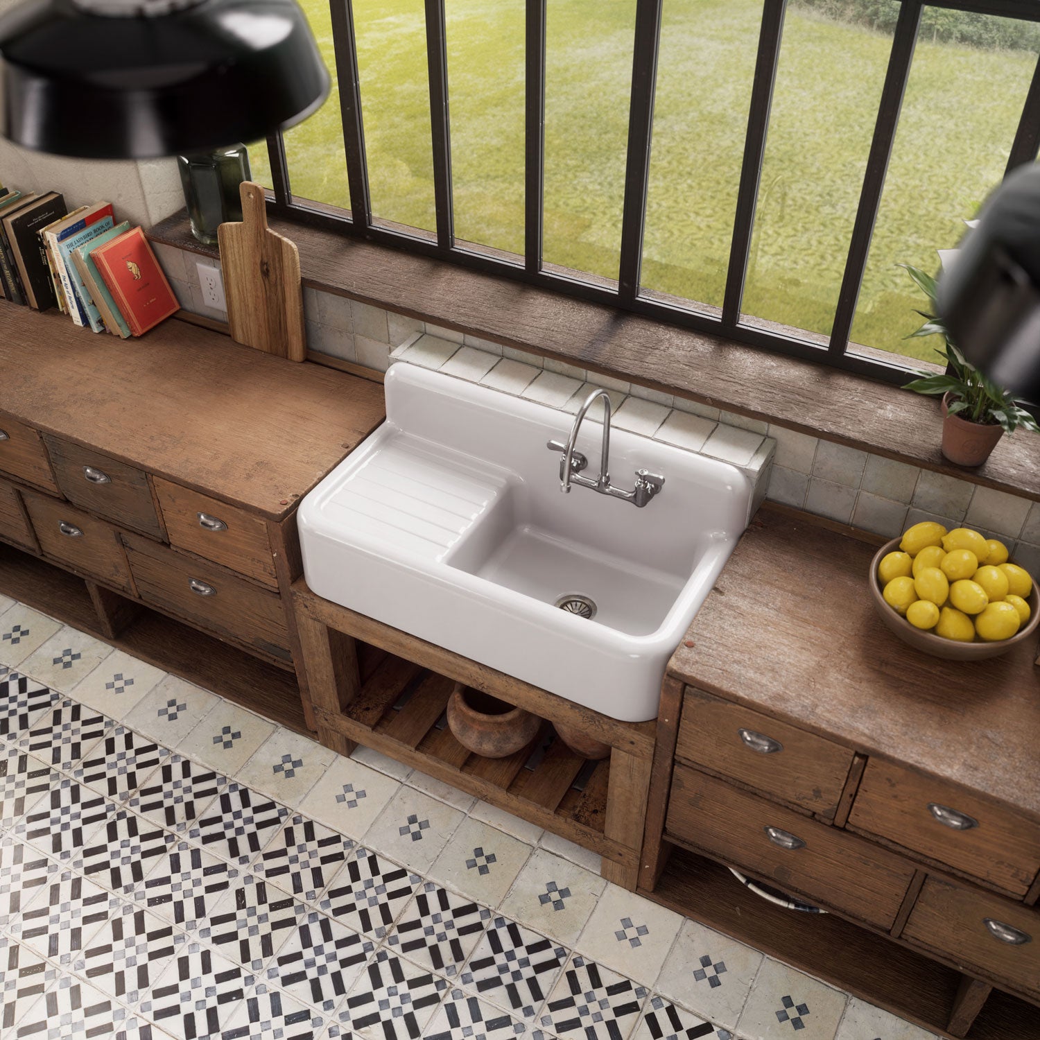 42" Single Bowl Fireclay Kitchen Or Utility Front Apron Sink: Integral Drainboard, High Backsplash