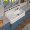 42" Single Bowl Fireclay Kitchen Or Utility Front Apron Sink: Integral Drainboard, High Backsplash