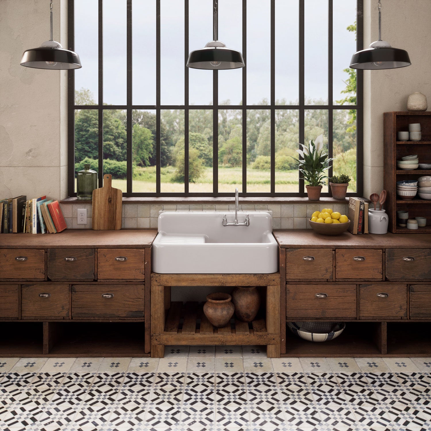 42" Single Bowl Fireclay Kitchen Or Utility Front Apron Sink: Integral Drainboard, High Backsplash