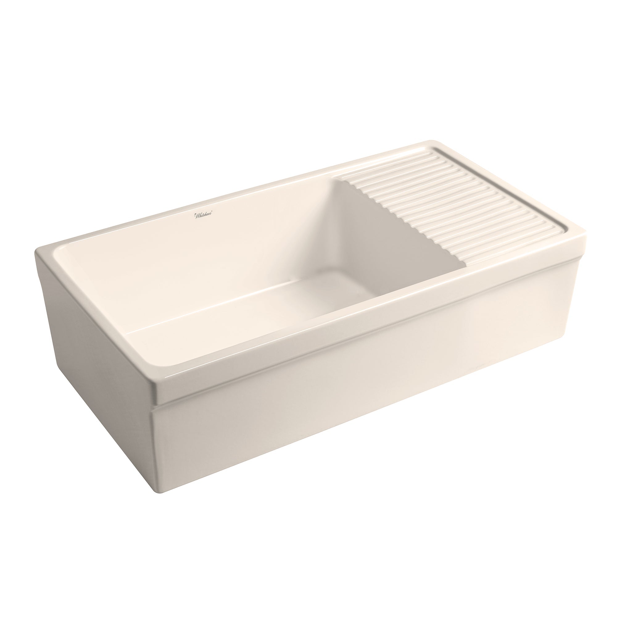 Large reversible single bowl fireclay kitchen sink: integral drain board, 2½” lip front apron