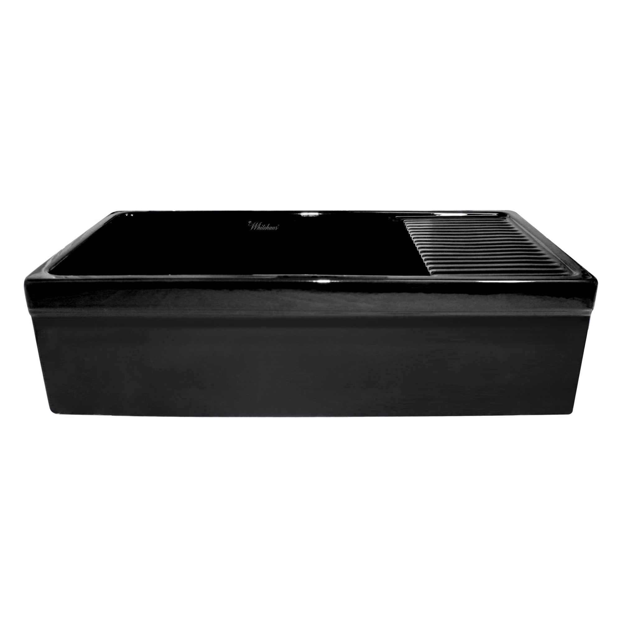 Large reversible single bowl fireclay kitchen sink: integral drain board, 2½” lip front apron