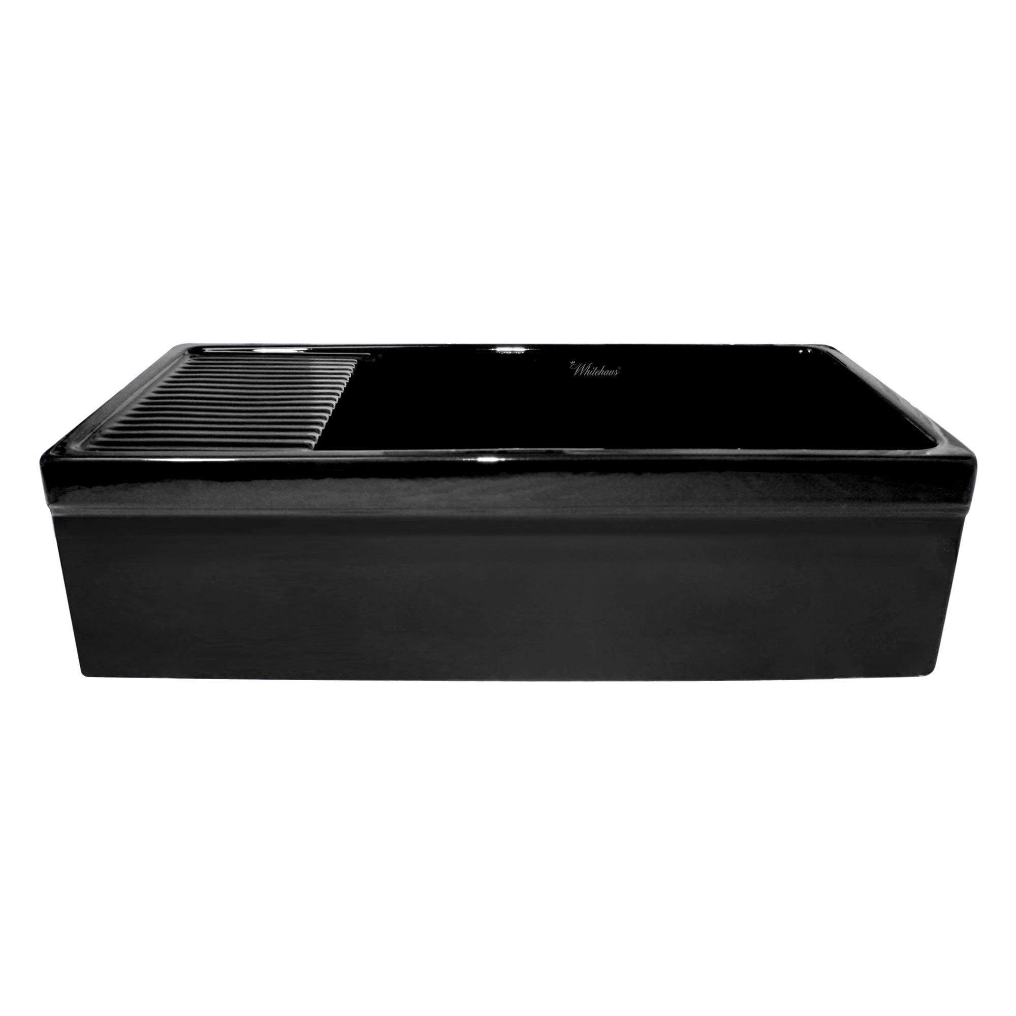 Large reversible single bowl fireclay kitchen sink: integral drain board, 2½” lip front apron