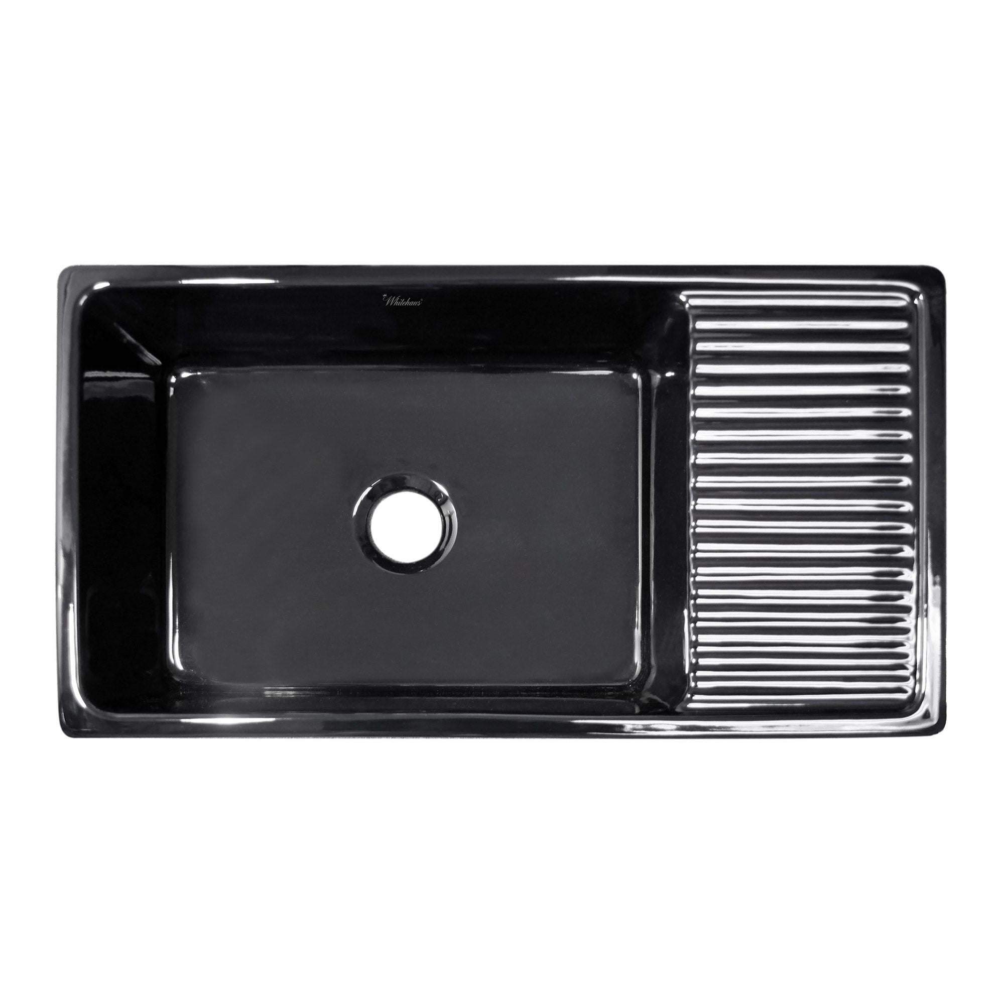 Large reversible single bowl fireclay kitchen sink: integral drain board, 2½” lip front apron
