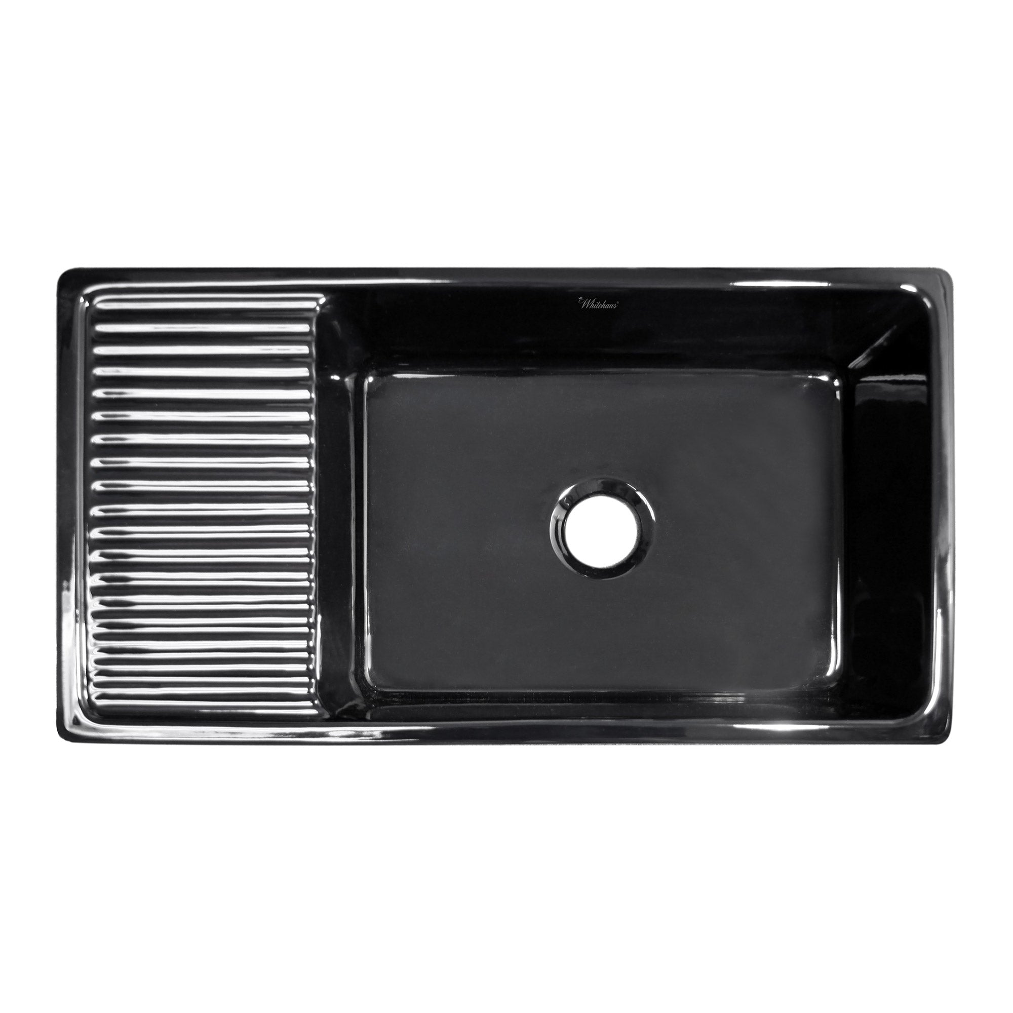 Large reversible single bowl fireclay kitchen sink: integral drain board, 2½” lip front apron
