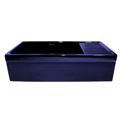 Large reversible single bowl fireclay kitchen sink: integral drain board, 2½” lip front apron