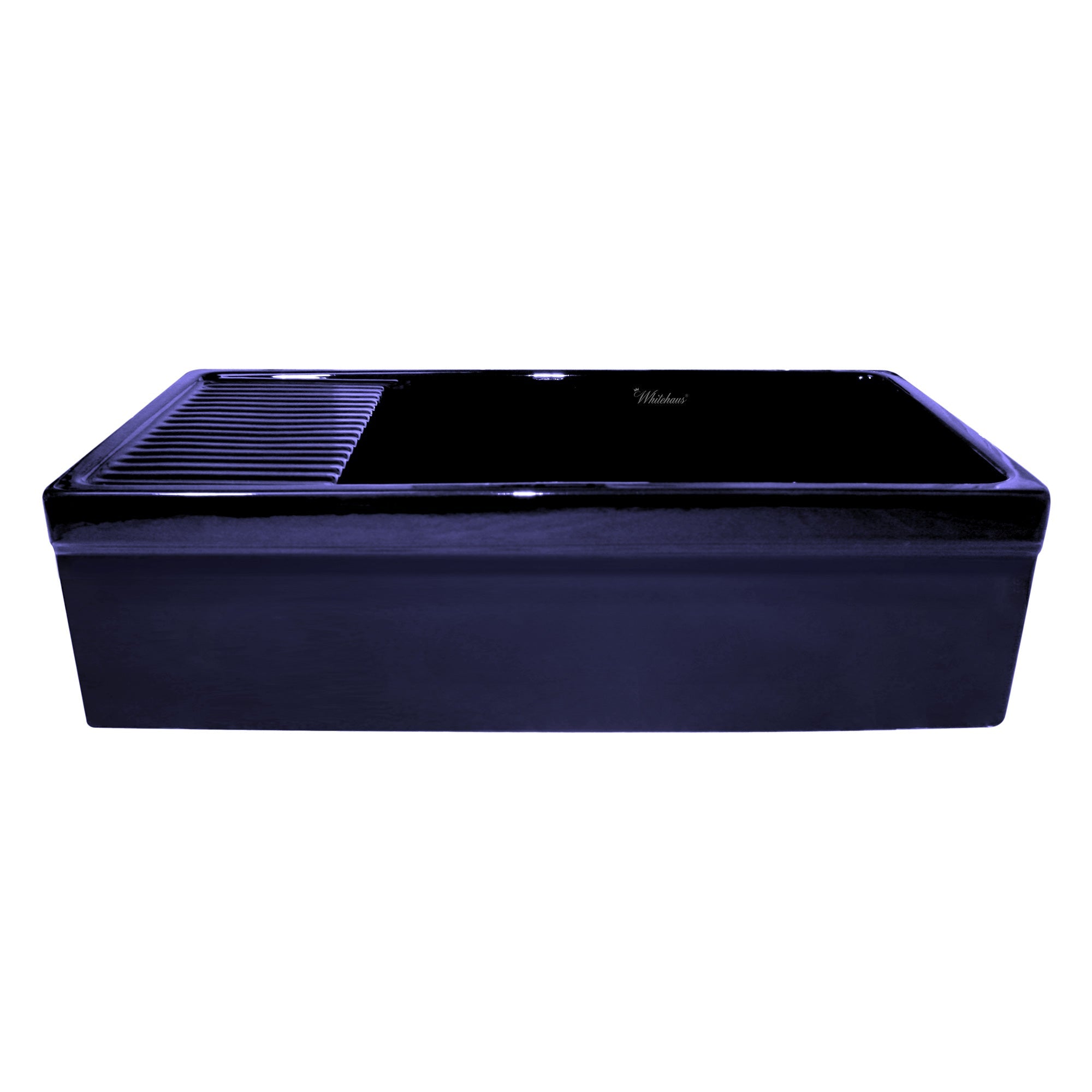 Large reversible single bowl fireclay kitchen sink: integral drain board, 2½” lip front apron