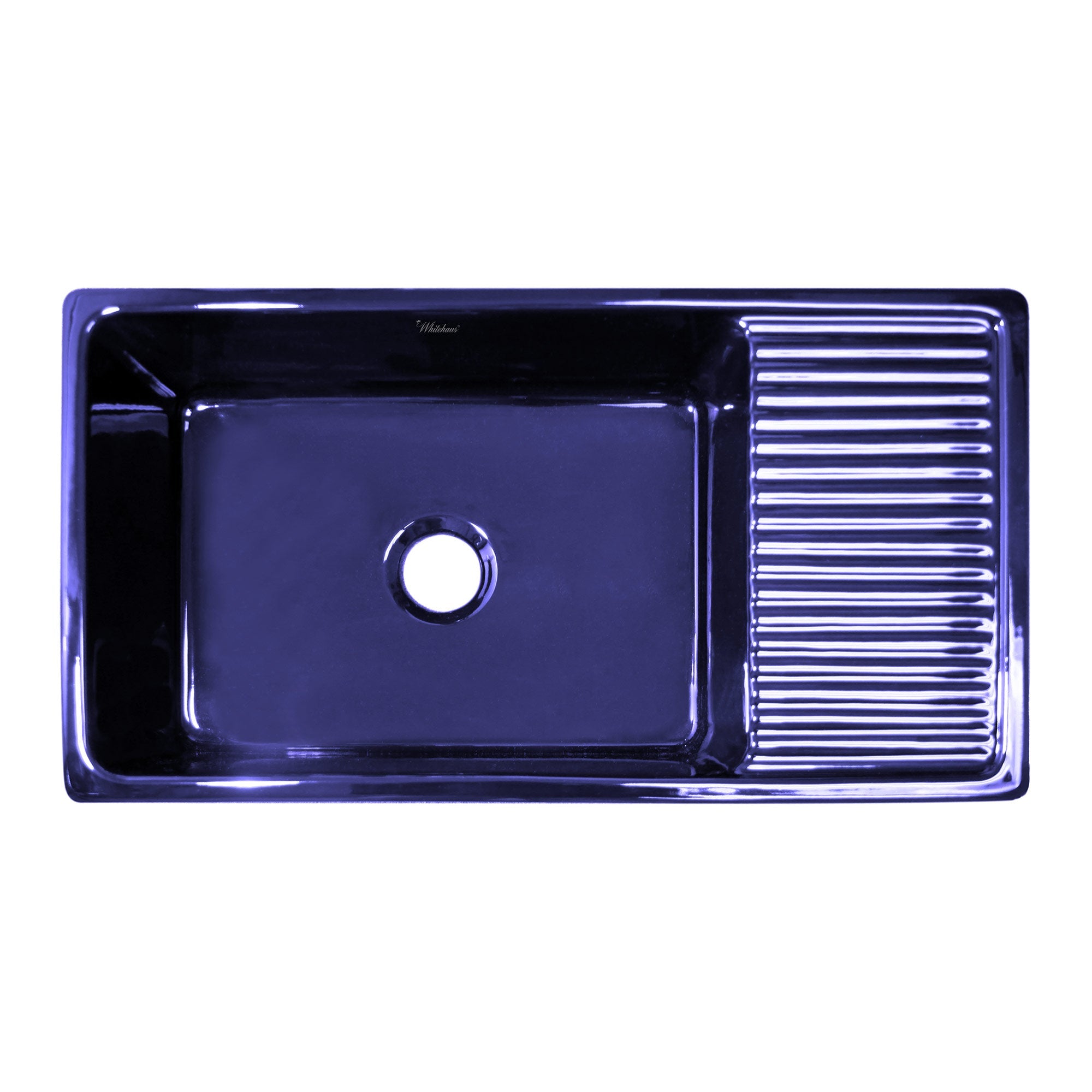 Large reversible single bowl fireclay kitchen sink: integral drain board, 2½” lip front apron