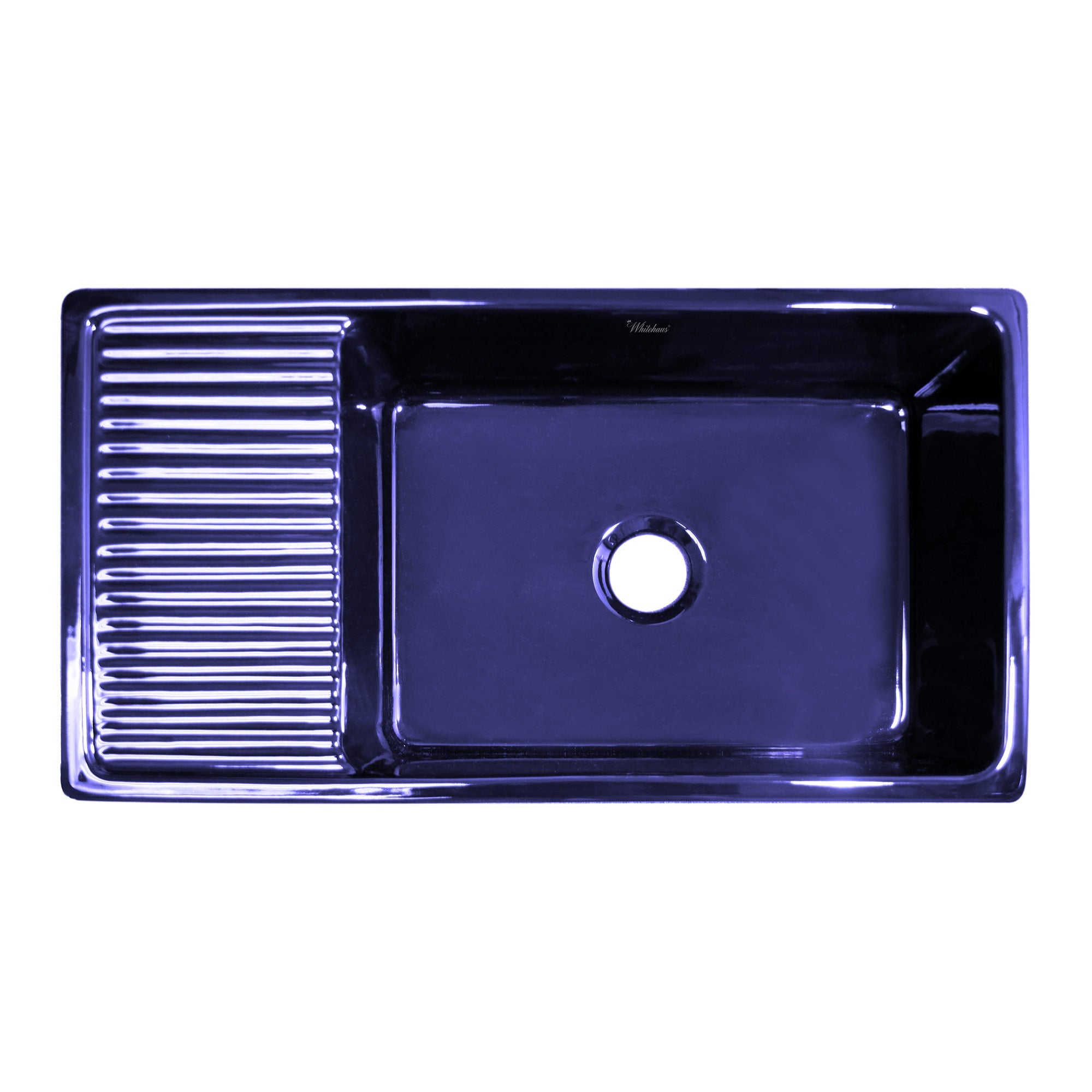 Large reversible single bowl fireclay kitchen sink: integral drain board, 2½” lip front apron