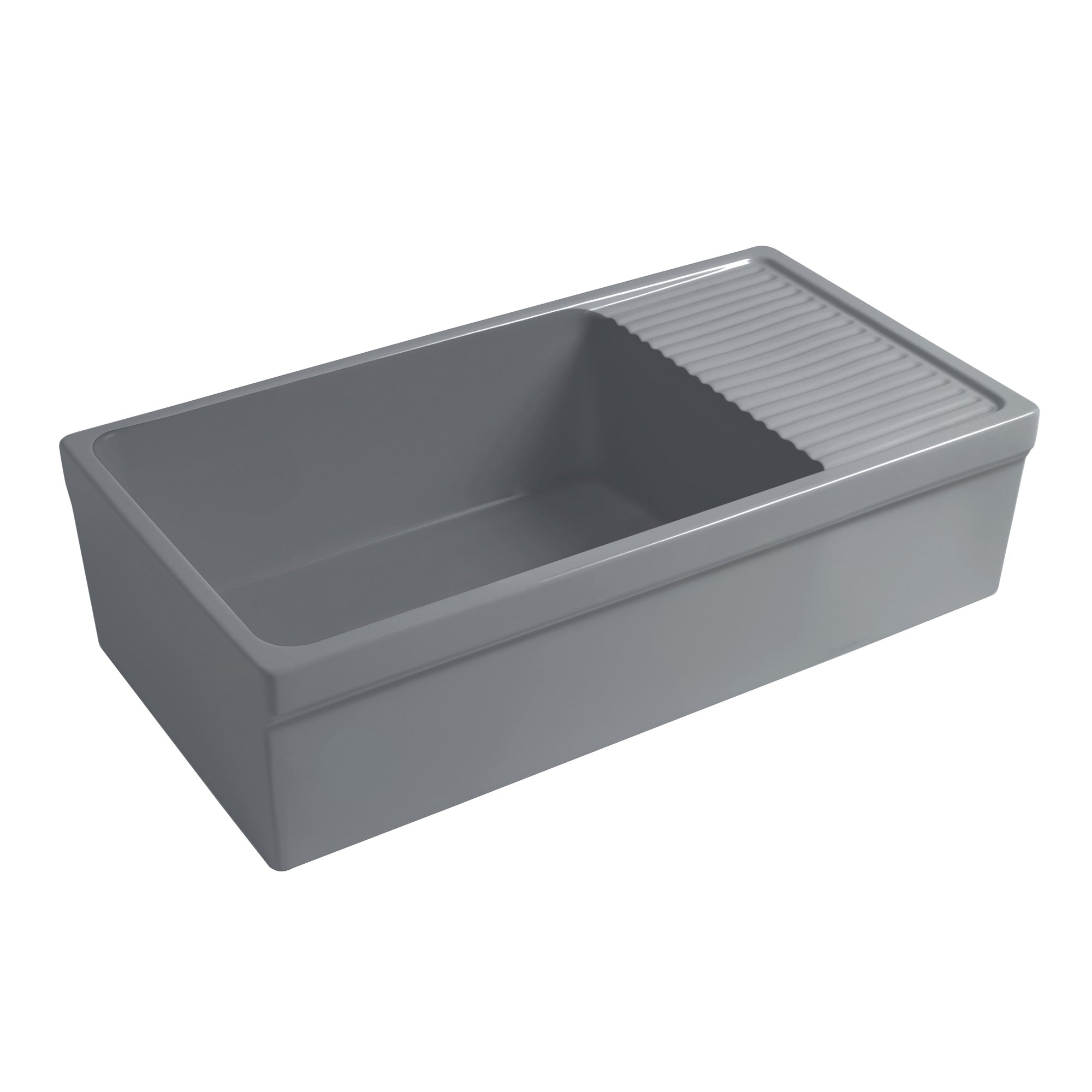 Large reversible single bowl fireclay kitchen sink: integral drain board, 2½” lip front apron