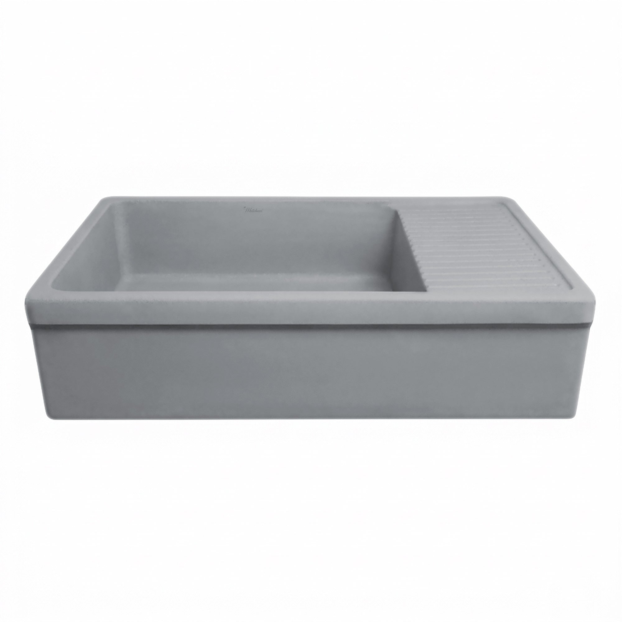 Large reversible single bowl fireclay kitchen sink: integral drain board, 2½” lip front apron