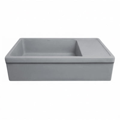 Large reversible single bowl fireclay kitchen sink: integral drain board, 2½” lip front apron