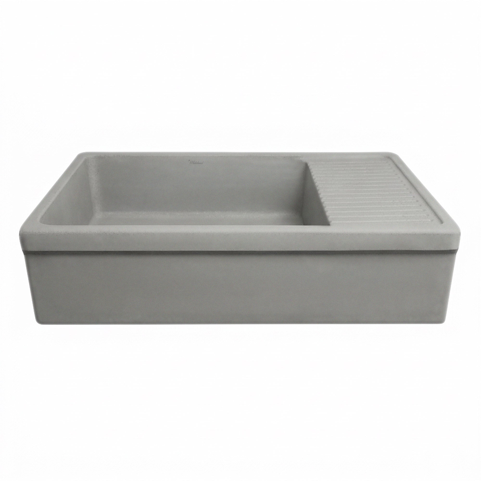 Large reversible single bowl fireclay kitchen sink: integral drain board, 2½” lip front apron