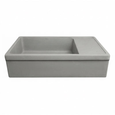 Large reversible single bowl fireclay kitchen sink: integral drain board, 2½” lip front apron