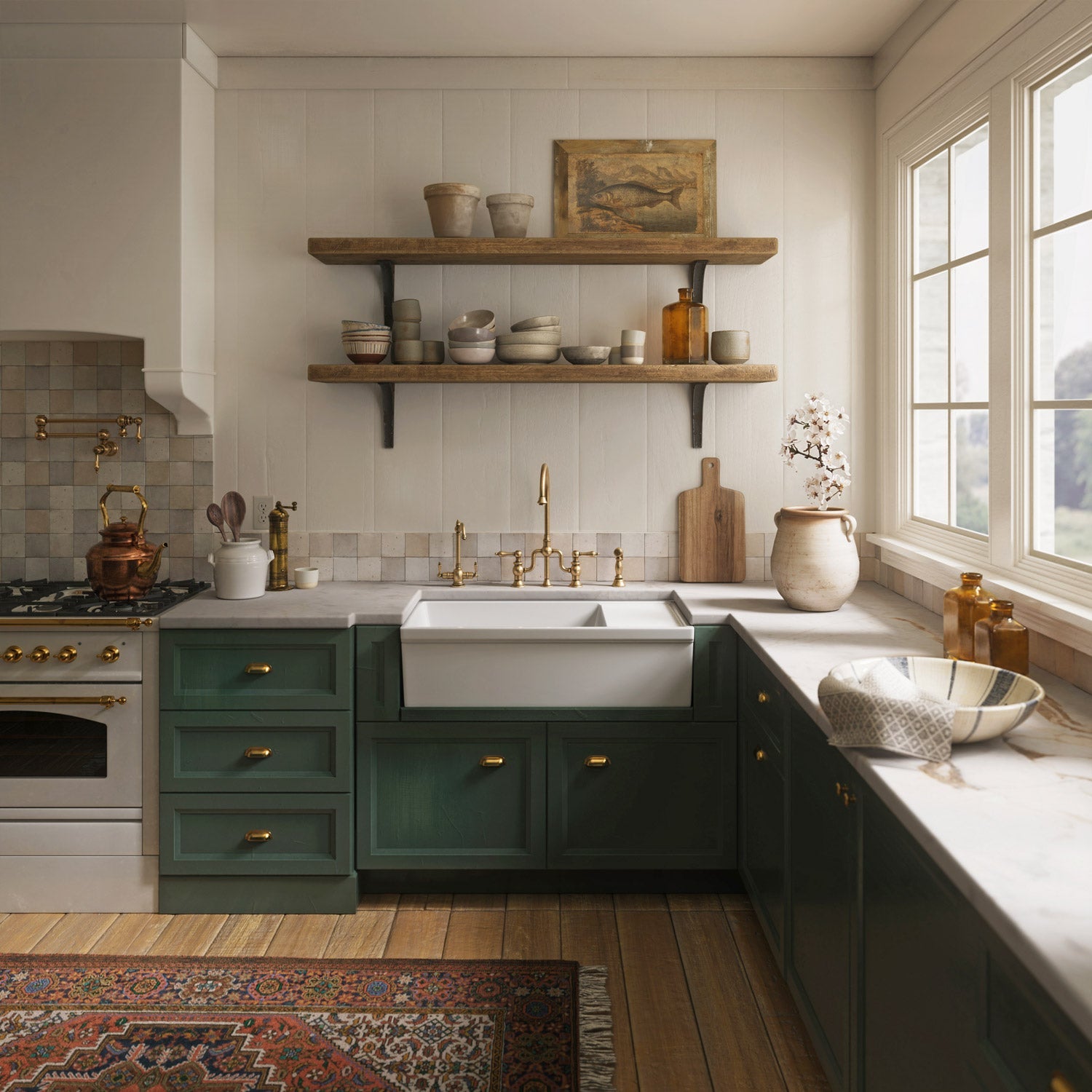 Large reversible single bowl fireclay kitchen sink: integral drain board, 2½” lip front apron