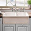 33" reversible double bowl fireclay kitchen sink: 2½” lip, 2” lip front apron