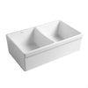 33" reversible double bowl fireclay kitchen sink: 2½” lip, 2” lip front apron