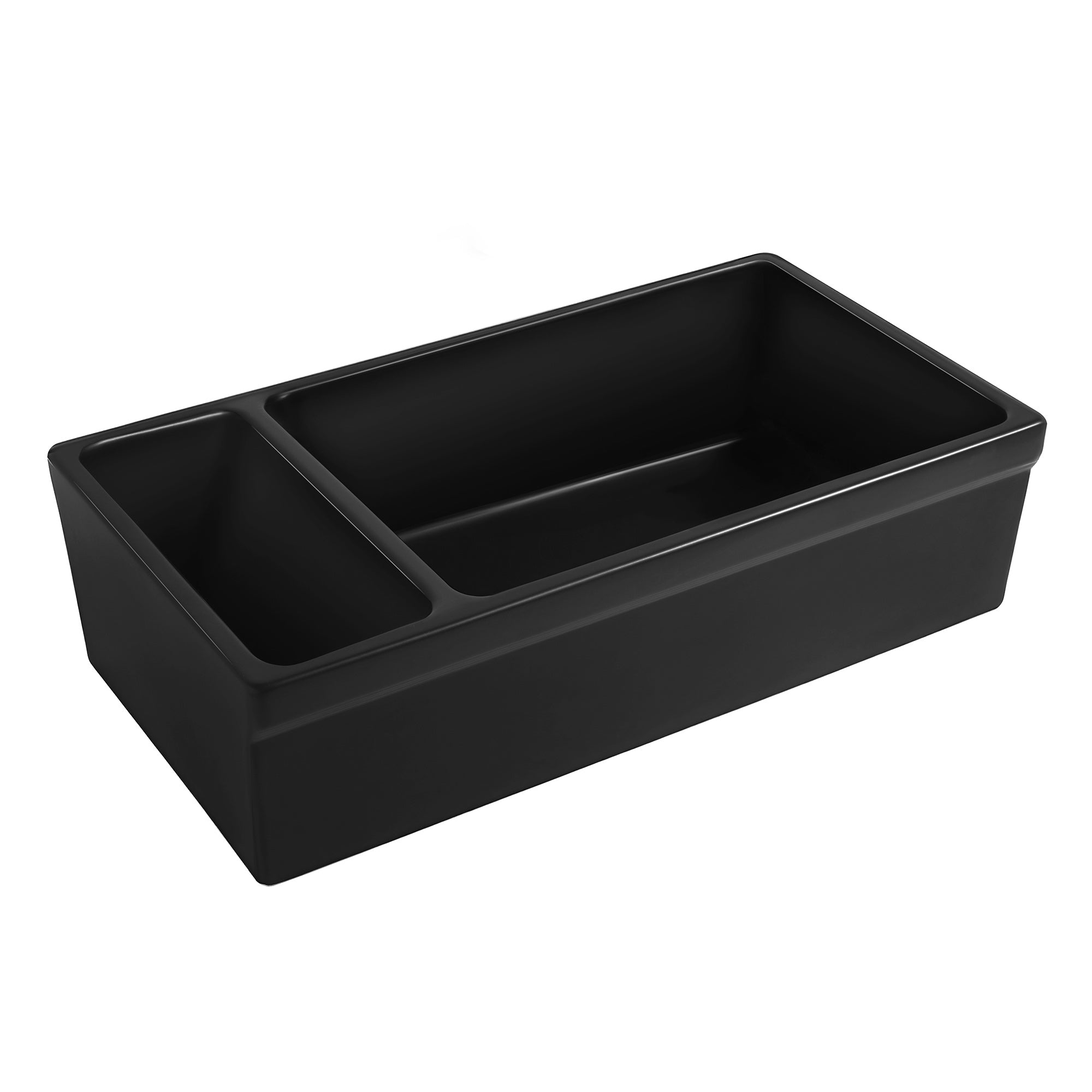 36" Reversible Large and Small Bowl Fireclay Kitchen Sink: 2½” lip Front Apron