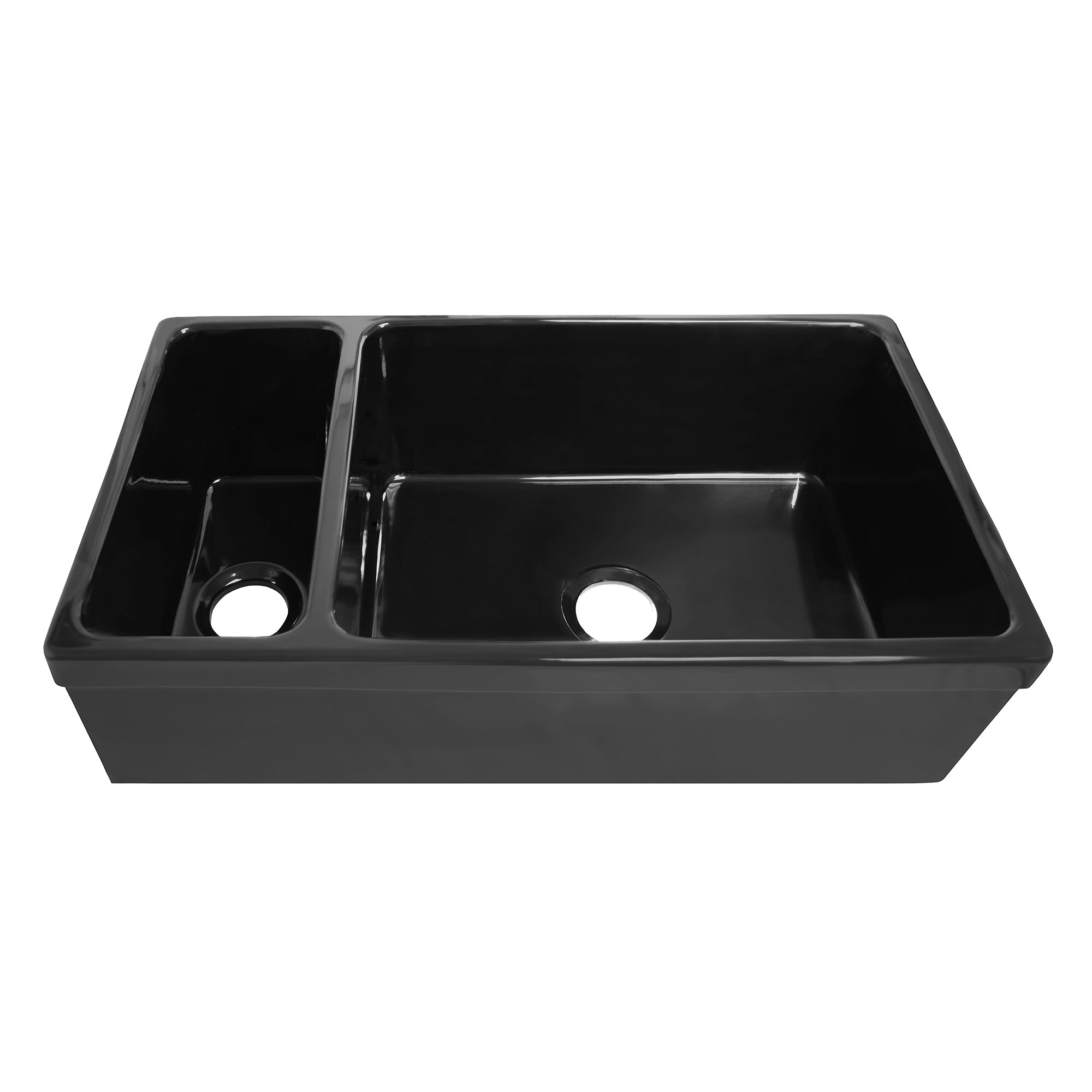 36" Reversible Large and Small Bowl Fireclay Kitchen Sink: 2½” lip Front Apron