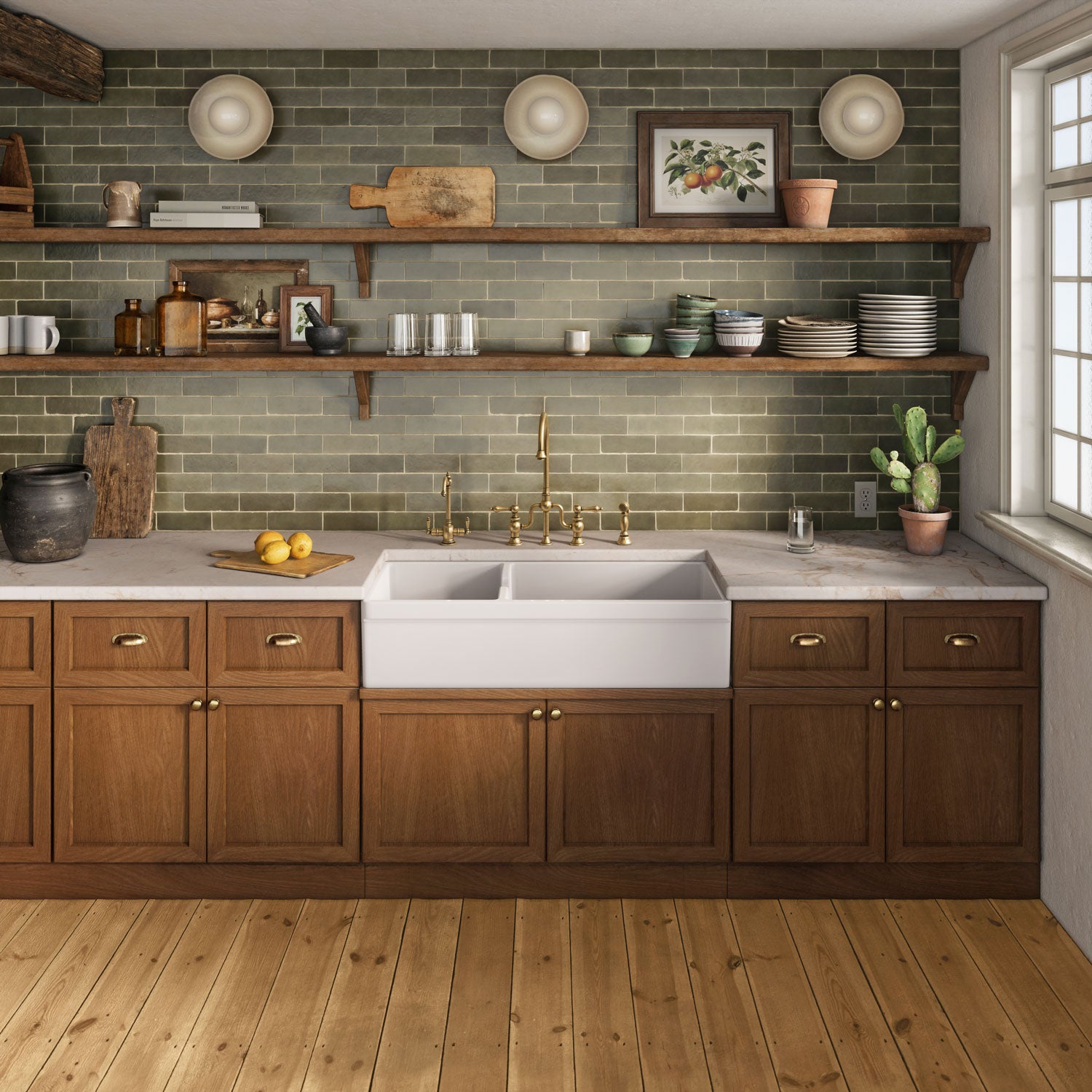 42" large reversible double bowl fireclay kitchen sink: beveled, 2½" front apron