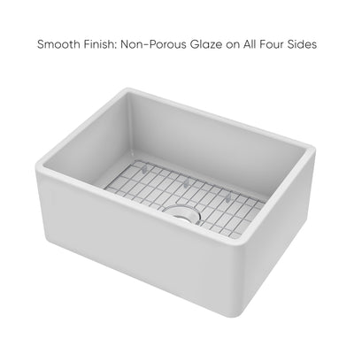 Reversible Fireclay Kitchen Sinks With Grid: Three Edge Frame, Plain Front Apron (Coming Soon)