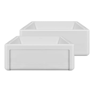 Reversible Fireclay Kitchen Sinks With Grid: Three Edge Frame, Plain Front Apron