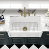 Reversible Fireclay Kitchen Sinks With Grid: Three Edge Frame, Plain Front Apron (Coming Soon)