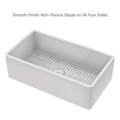 Reversible Fireclay Kitchen Sinks With Grid: Three Edge Frame, Plain Front Apron