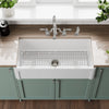 Reversible Fireclay Kitchen Sinks With Grid: Three Edge Frame, Plain Front Apron