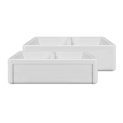 Reversible Fireclay Kitchen Sinks With Grid: Three Edge Frame, Plain Front Apron