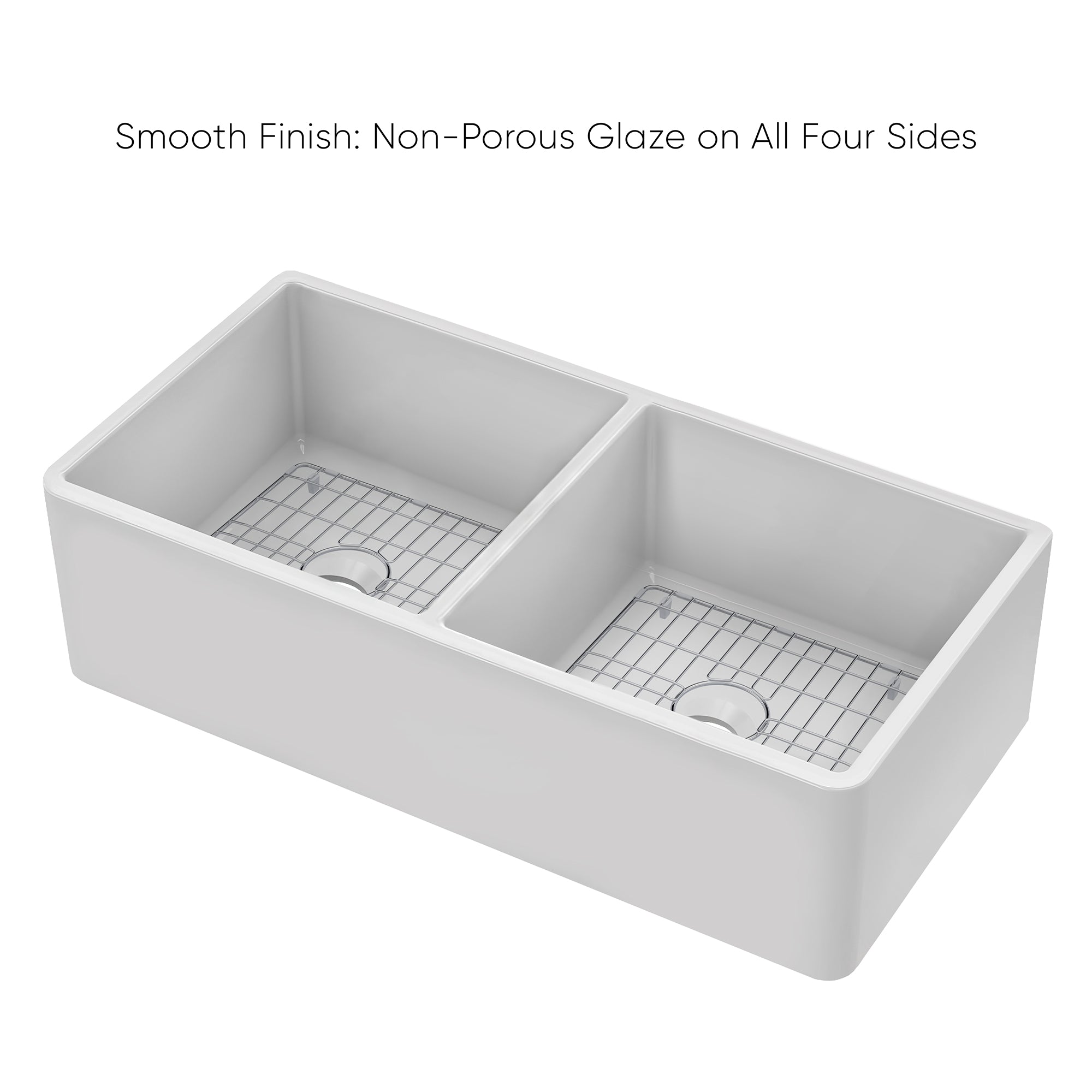 Blakish House sideA→ & ←sideZ Reversible Fireclay Kitchen Sinks With Grid: Three Edge