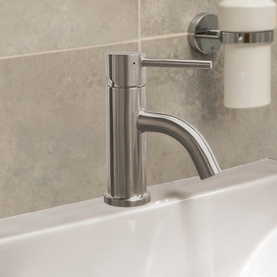 Solid Stainless Steel, Single Hole, Single Lever Lavatory Faucet with Matching Pop-up Waste