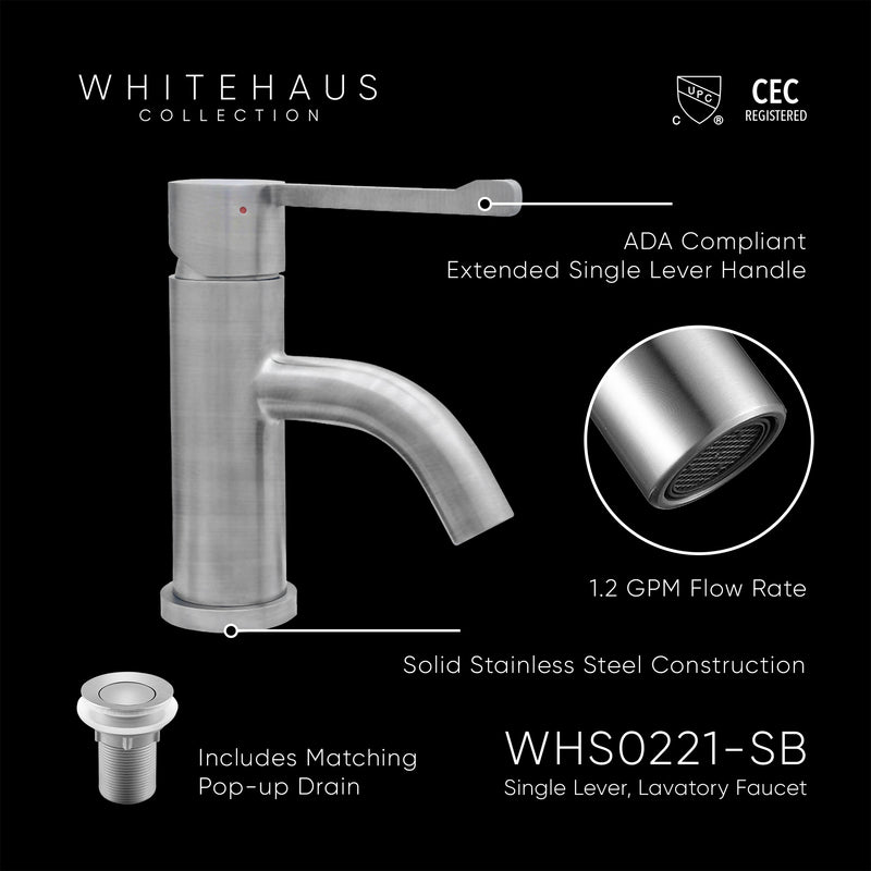 Solid Stainless Steel, single hole, extended single lever lavatory faucet