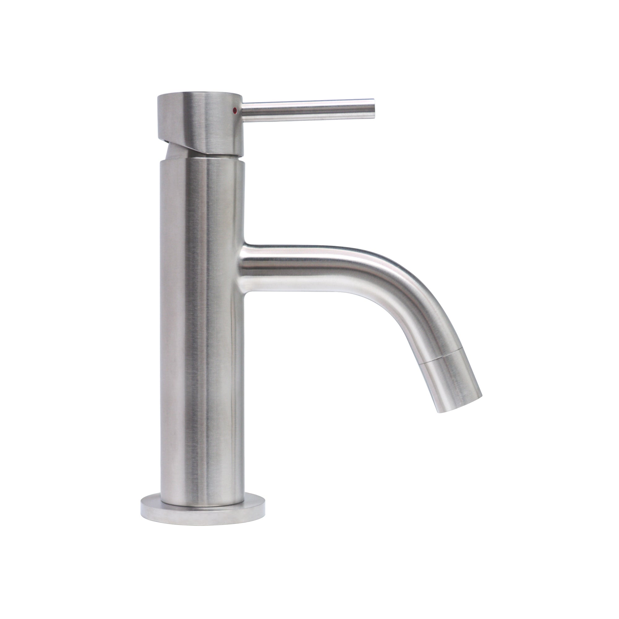 Solid stainless steel, single lever, single-hole small lavatory faucet with pop-up drain