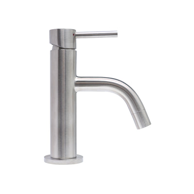 Solid stainless steel, single lever, single-hole small lavatory faucet with pop-up drain