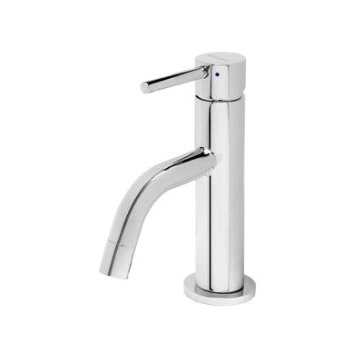 Solid stainless steel, single lever, single-hole small lavatory faucet with pop-up drain