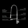 Lead Free, Solid Stainless Steel Commerical Faucet with Flexible Pull Down Spray Head, Swivel Support Bar & Two Control Levers