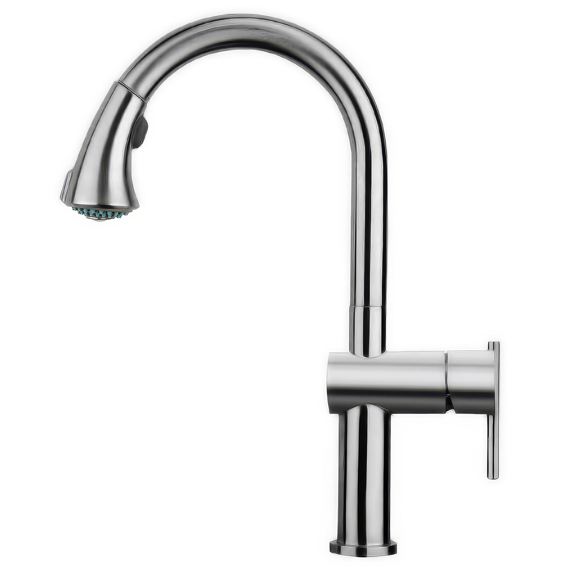 Lead Free, Solid Stainless Steel Single-Hole Faucet with Gooseneck Swivel Spout and Pull Down Spray Head