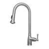 Lead-free solid stainless steel single hole faucet with gooseneck swivel spout, pull-down spray head and solid lever handle