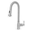 Lead-free solid stainless steel single hole faucet with gooseneck swivel spout, pull-down spray head and solid lever handle