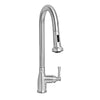 Lead-free solid stainless steel single hole faucet with gooseneck swivel spout, pull-down spray head and solid lever handle